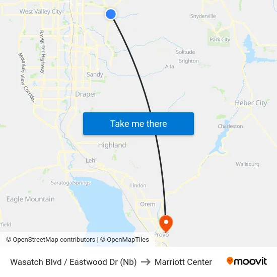 Wasatch Blvd / Eastwood Dr (Nb) to Marriott Center map