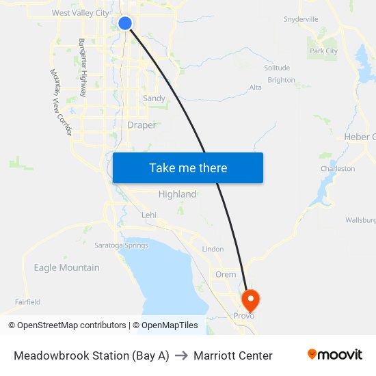 Meadowbrook Station (Bay A) to Marriott Center map