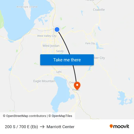 200 S / 700 E (Eb) to Marriott Center map