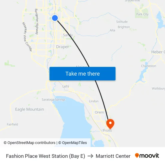 Fashion Place West Station (Bay E) to Marriott Center map