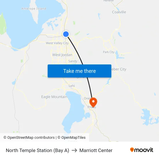North Temple Station (Bay A) to Marriott Center map
