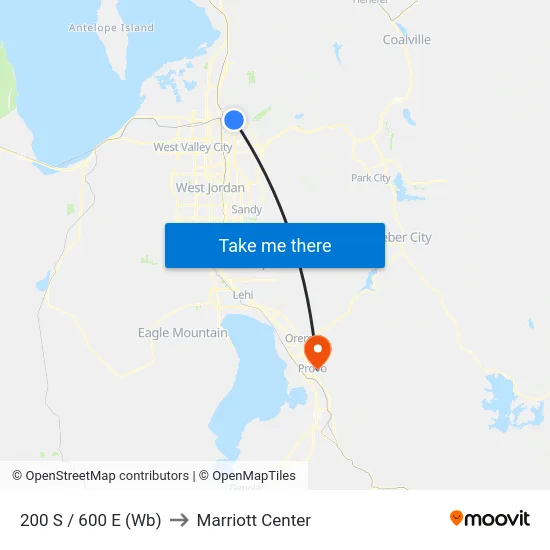 200 S / 600 E (Wb) to Marriott Center map