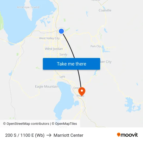 200 S / 1100 E (Wb) to Marriott Center map