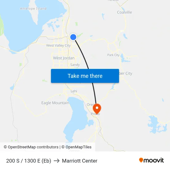 200 S / 1300 E (Eb) to Marriott Center map