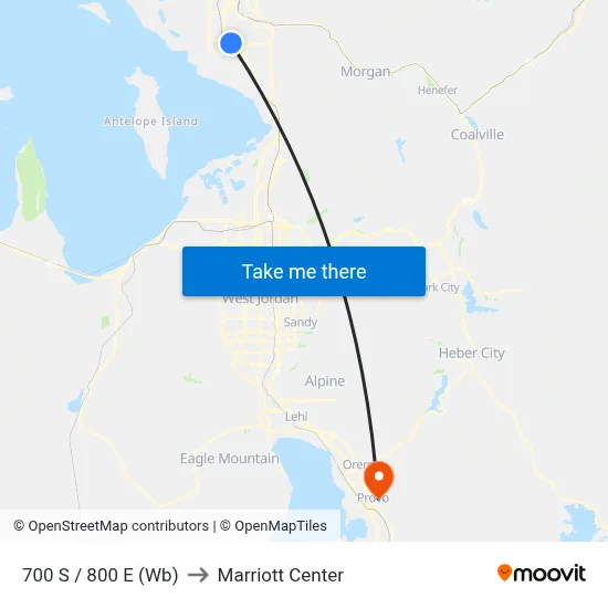 700 S / 800 E (Wb) to Marriott Center map