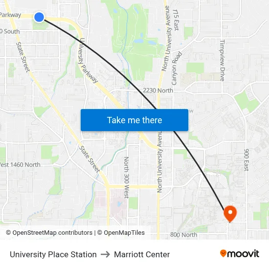 University Place Station to Marriott Center map