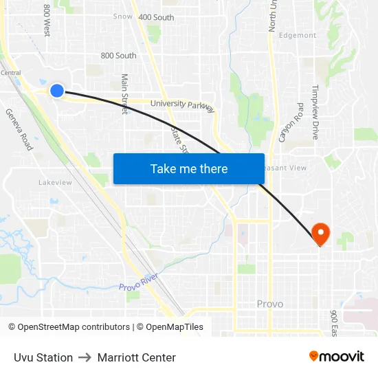 Uvu Station to Marriott Center map