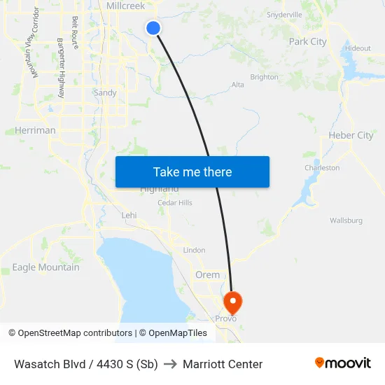 Wasatch Blvd / 4430 S (Sb) to Marriott Center map