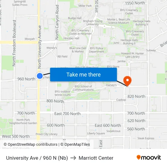 University Ave / 960 N (Nb) to Marriott Center map