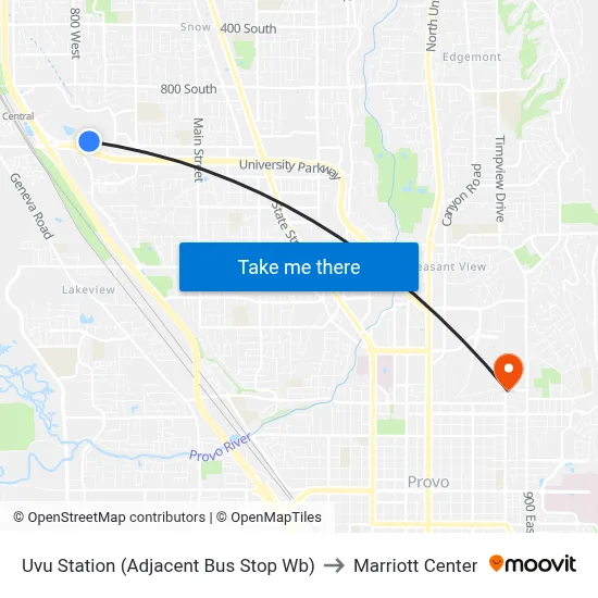 Uvu Station (Adjacent Bus Stop Wb) to Marriott Center map