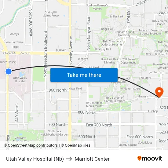 Utah Valley Hospital (Nb) to Marriott Center map