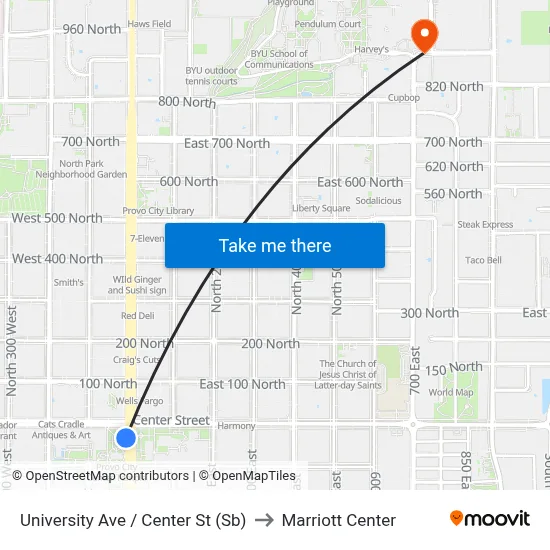 University Ave / Center St (Sb) to Marriott Center map