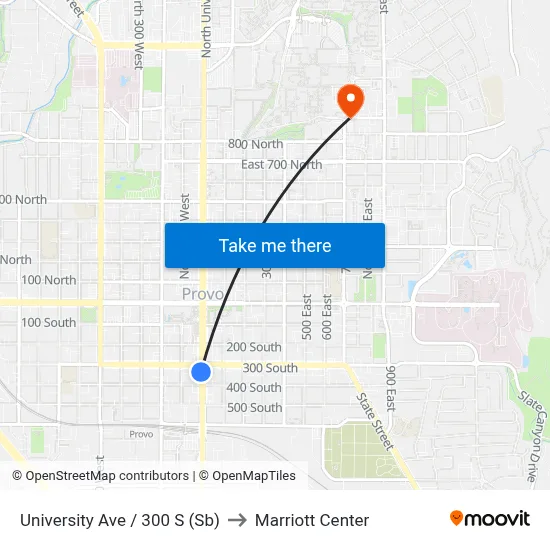 University Ave / 300 S (Sb) to Marriott Center map
