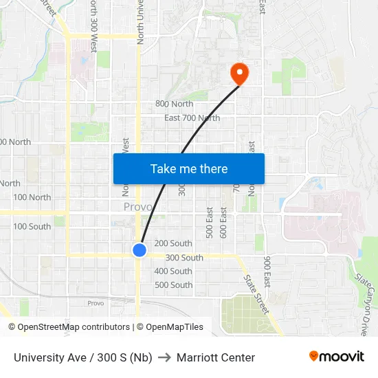 University Ave / 300 S (Nb) to Marriott Center map