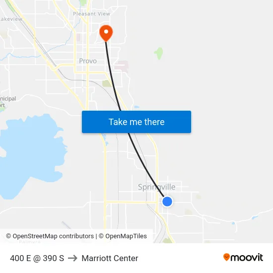 400 E @ 390 S to Marriott Center map
