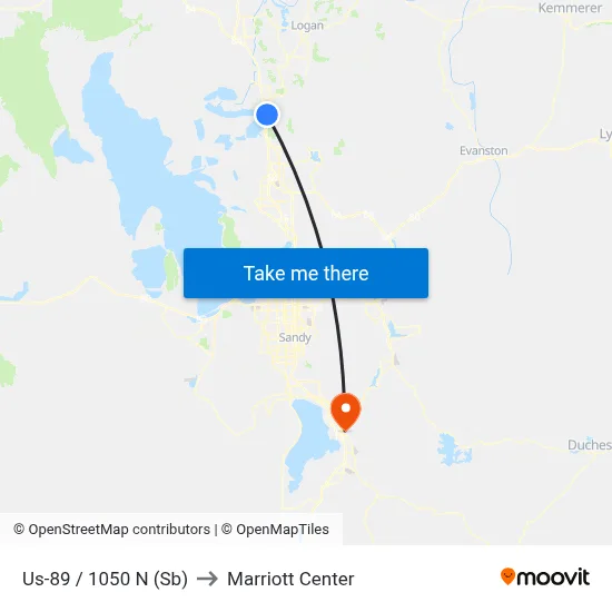 Us-89 / 1050 N (Sb) to Marriott Center map