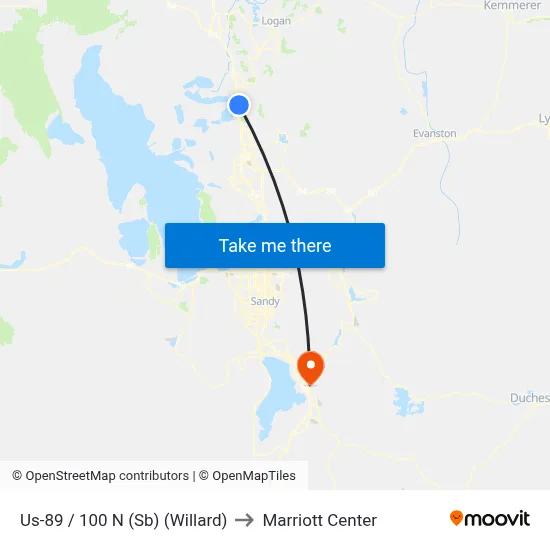 Us-89 / 100 N (Sb) (Willard) to Marriott Center map