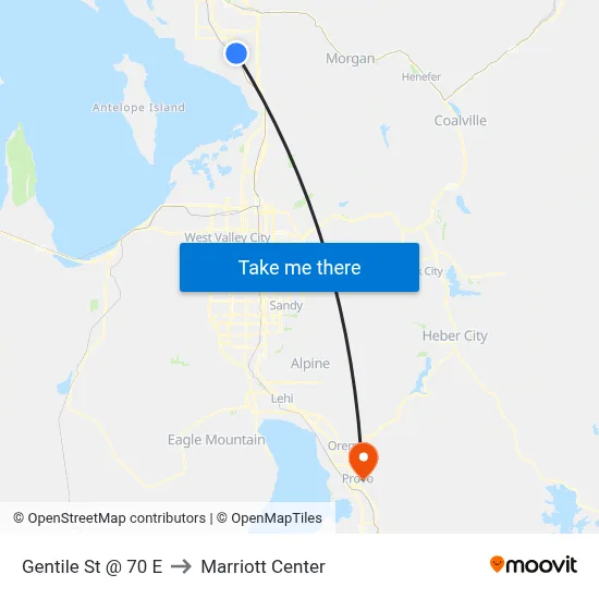 Gentile St @ 70 E to Marriott Center map