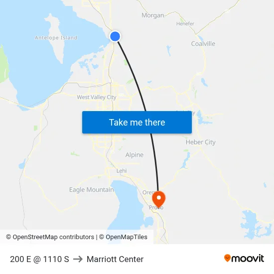 200 E @ 1110 S to Marriott Center map