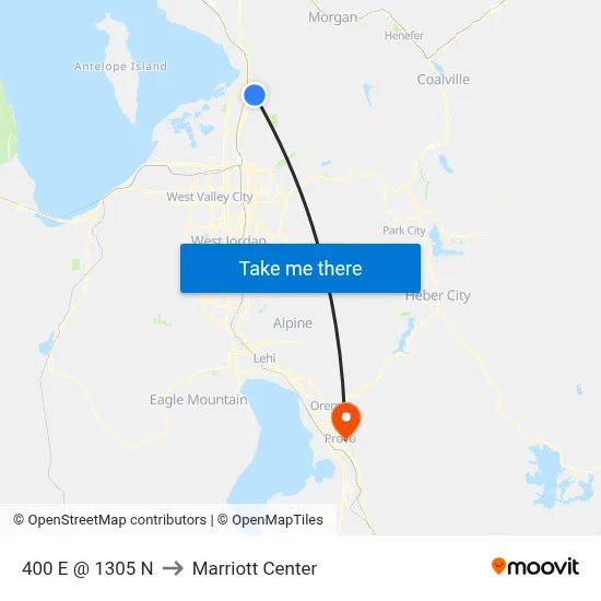 400 E @ 1305 N to Marriott Center map