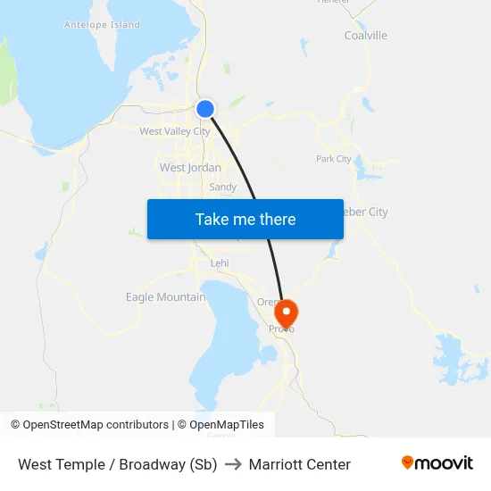 West Temple / Broadway (Sb) to Marriott Center map