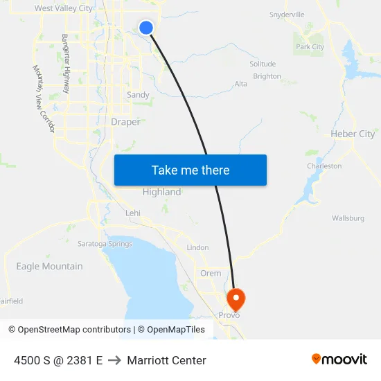 4500 S @ 2381 E to Marriott Center map