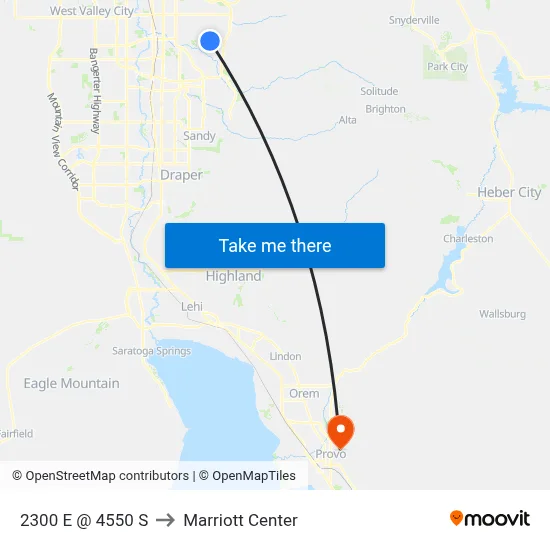 2300 E @ 4550 S to Marriott Center map