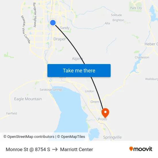 Monroe St @ 8754 S to Marriott Center map
