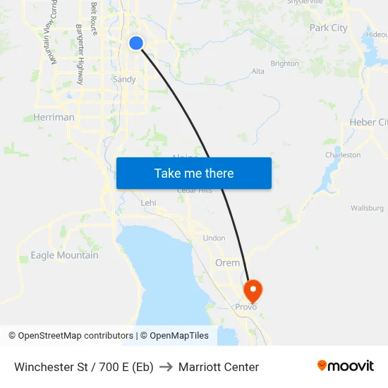 Winchester St / 700 E (Eb) to Marriott Center map