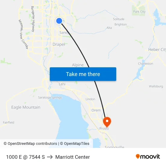 1000 E @ 7544 S to Marriott Center map