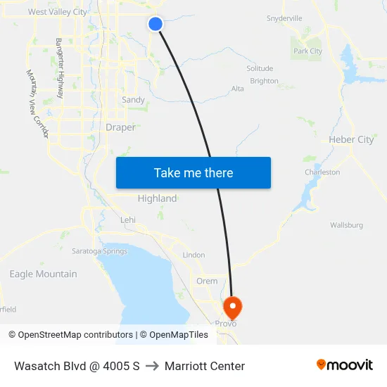 Wasatch Blvd @ 4005 S to Marriott Center map