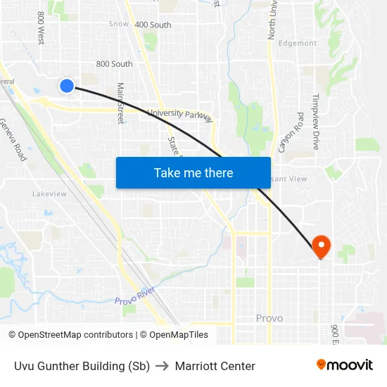 Uvu Gunther Building (Sb) to Marriott Center map