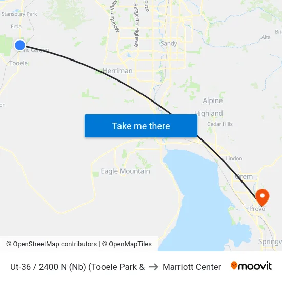 Ut-36 / 2400 N (Nb) (Tooele Park & to Marriott Center map