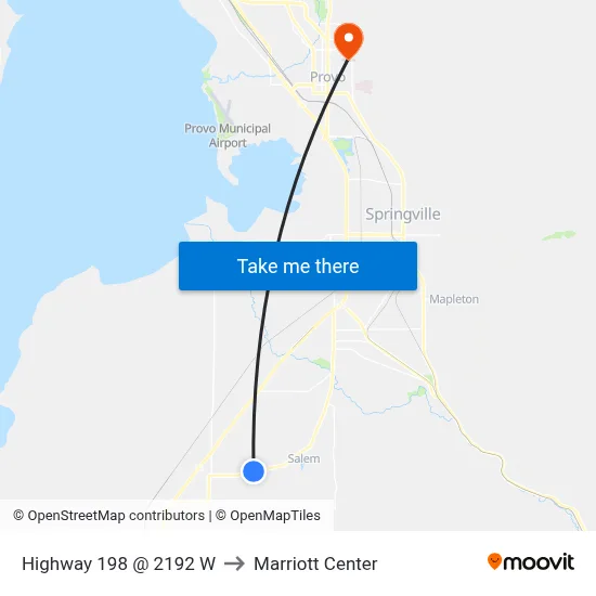 Highway 198 @ 2192 W to Marriott Center map
