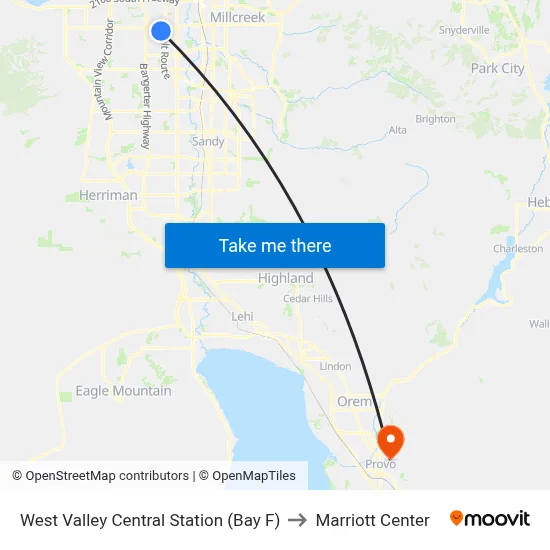 West Valley Central Station (Bay F) to Marriott Center map
