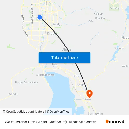 West Jordan City Center Station to Marriott Center map