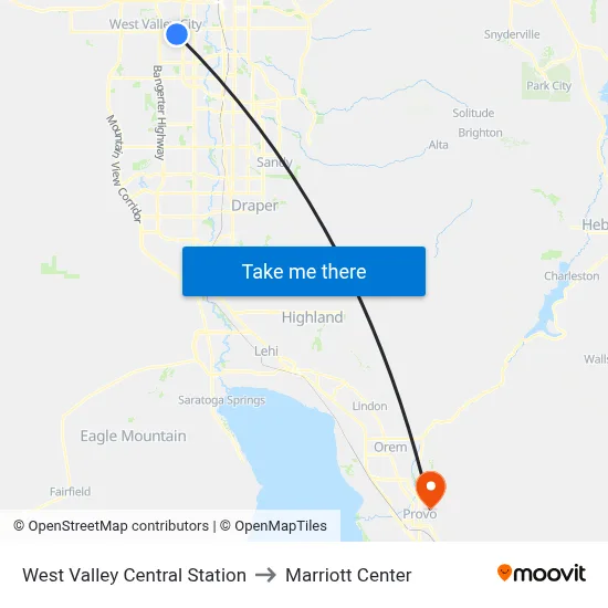West Valley Central Station to Marriott Center map