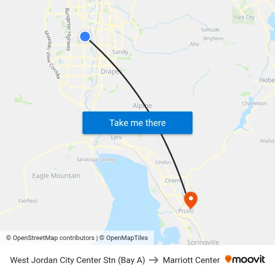 West Jordan City Center Stn (Bay A) to Marriott Center map