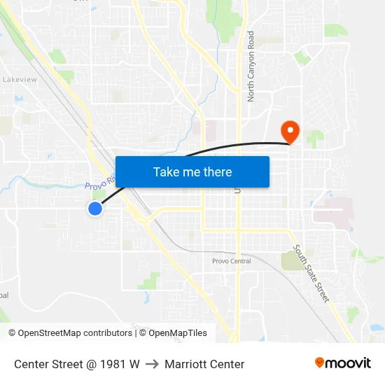Center Street @ 1981 W to Marriott Center map
