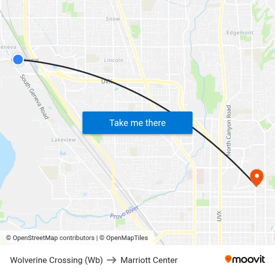Wolverine Crossing (Wb) to Marriott Center map
