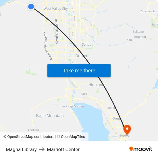 Magna Library to Marriott Center map