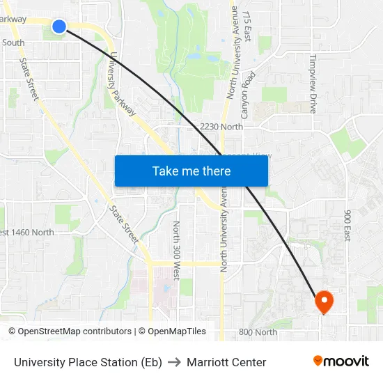 University Place Station (Eb) to Marriott Center map