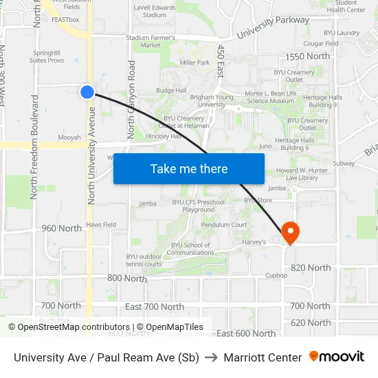 University Ave / Paul Ream Ave (Sb) to Marriott Center map