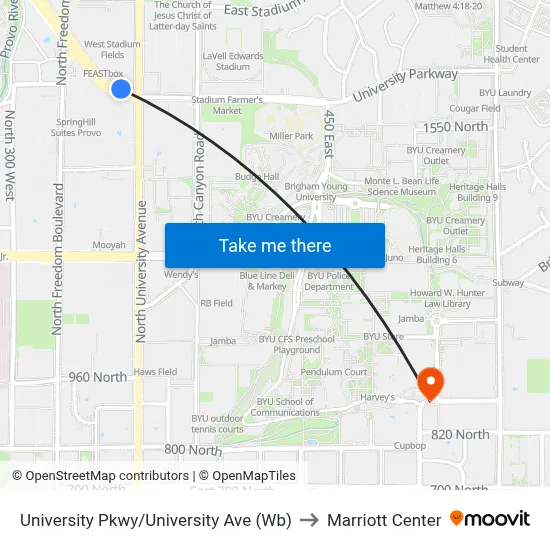 University Pkwy/University Ave (Wb) to Marriott Center map