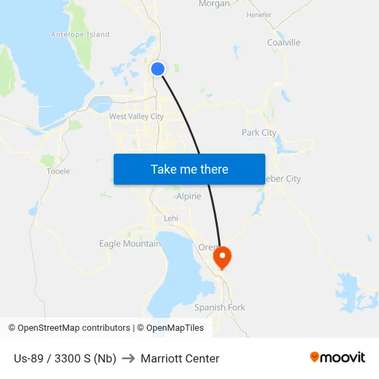 Us-89 / 3300 S (Nb) to Marriott Center map
