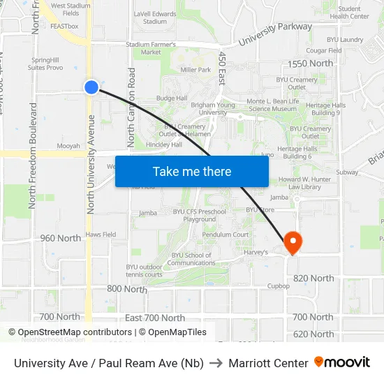 University Ave / Paul Ream Ave (Nb) to Marriott Center map