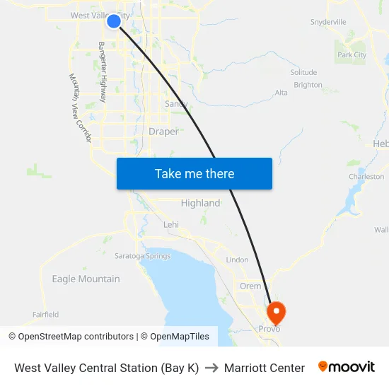 West Valley Central Station (Bay K) to Marriott Center map