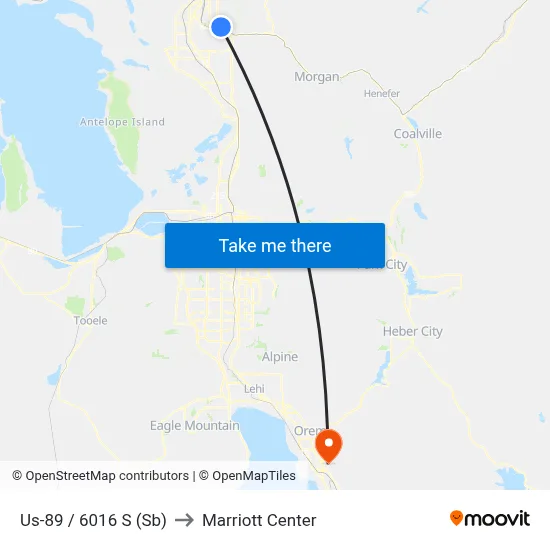 Us-89 / 6016 S (Sb) to Marriott Center map