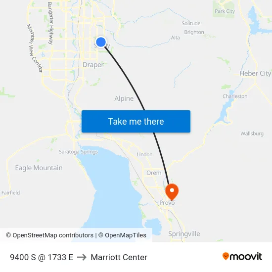 9400 S @ 1733 E to Marriott Center map