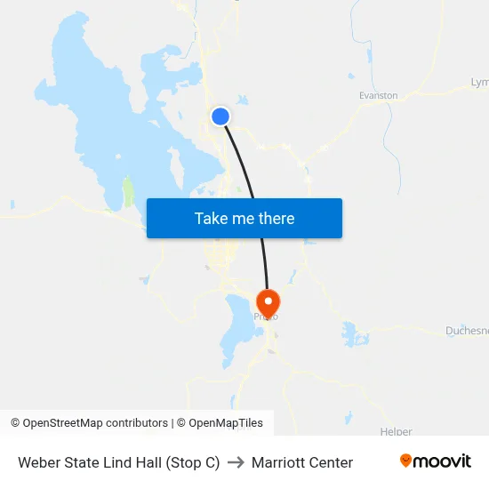 Weber State Lind Hall (Stop C) to Marriott Center map